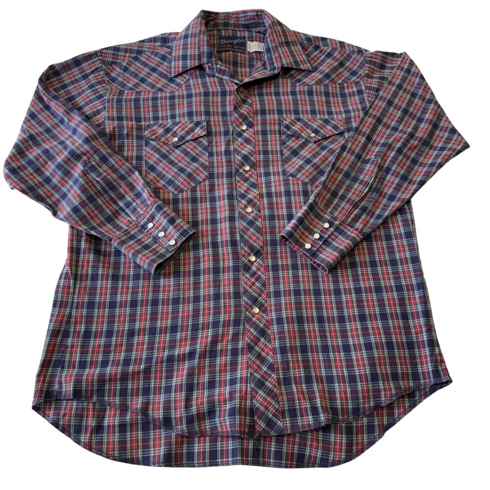 Vintage Wrangler Plaid Western Shirt X Long Tails Single Needle Tailoring Large